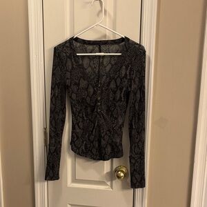 Pilcro Dark Patterned Women's sheer Henley  size XS